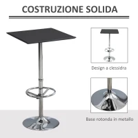 HOMCOM Tavolo Alto con Poggiapiedi Regolabile e Piano in Similpelle, Tavolo da Bar Cucina Arredamento Moderno Casa e Bar 62x62x110cm Nero(m-6)