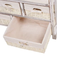 HOMCOM Cassettiera Stile Shabby Chic con Cestini in Vimini, Struttura in Legno e Seduta Imbottita, 80x37x45cm(m-6)
