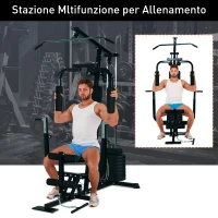 HOMCOM Stazione Multifunzione Professionale per Allenamento Upper & Lower Body, in Acciaio e PVC, Nero, 156x113x205cm(m-7)