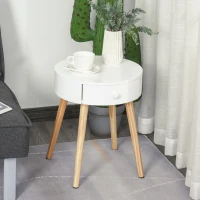 Homcom Comodino Rotondo e Salvaspazio in Legno Bianco con 1 Cassetto Φ38x46.7cm(m-2)