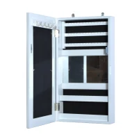 HomCom Armadio Portagioie con Specchiera da Parete in Legno, Bianco, 31x56x8.5cm(m-1)