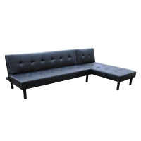 HOMCOM – Divano Letto con Poltrona Chaise Lounge Multifunzionale in Ecopelle, Nero(m-4)