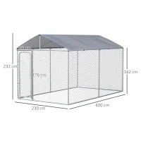 PawHut Kennel per Cani in Metallo con Copertura in Tessuto e Porta con Blocco, Recinto per Animali 400x230x232cm Argento(m-3)