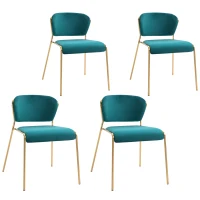 HOMCOM Set 4 Sedie di Design per Sala da Pranzo, Poltroncine Imbottite in Velluto Verde e Gambe in Metallo Oro(m-1)