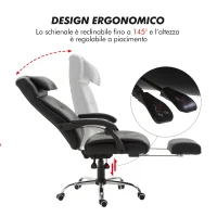 HOMCOM Sedia da Ufficio Ergonomica Girevole Poltrona Presidenziale Reclinabile con Poggiapiedi Estraibile 64.5×66.5×114-124cm Nero(m-7)