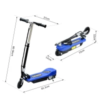 HOMCOM Monopattino EScooter Pieghevole per Bambini Velocità Max 12KM/H, 81.5 x 37 x 96cm, Blu(m-3)