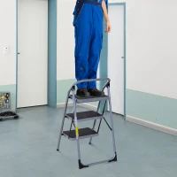 HOMCOM Scaletta Sgabello Pieghevole 3 Gradini Portata Max 150kg Ferro 92 × 48 × 62cm(m-3)