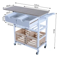 HOMCOM Carrello da Cucina Multifunzionale con 2 Ceste e Portabottiglie in Legno di Pino, Bianco, 70 x 40 x 86cm(m-3)