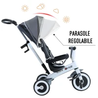 Homcom Triciclo Passeggino per Bambini con Maniglione e Tettuccio, Grigio Scuro(m-5)