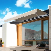 Outsunny Tenda da Sole Avvolgibile a Parete Manuale con Manovella per Esterno Tessuto di Poliestere Alluminio 295 × 250cm(m-2)