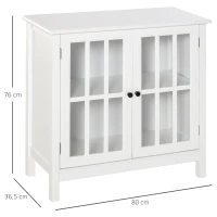 HOMCOM Aparador de Cocina Armario de Almacenaje con 2 Puertas de Vidrio Dispositivo Antivuelco Comedor Entrada Buffet 80x36,5x76 cm Blanco(m-3)
