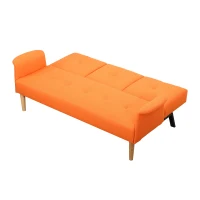 HOMCOM Divano Letto Matrimoniale Divano a 3 Posti con Funzione Tavolino in Tessuto di Lino Arancione, 190 x 85 x 79cm(m-7)