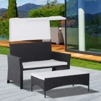Outsunny Set Divano con Poggiapiedi Tetto Rimovibile da Giardino Esterno Rattan Nero Bianco(m-2)