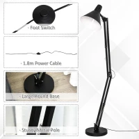 HOMCOM Lampada da Terra con Paralume e Altezza Regolabile, Interruttore a Pedale, in Metallo, Nero, 63x31.5x91-182cm(m-7)