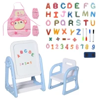 HOMCOM Grande Lavagnetta Magnetica per Bambini con Sedia, Lettere, Numeri, Pennarelli e Accessori per Studiare, Bianca(m-3)