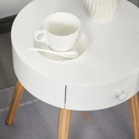 Homcom Comodino Rotondo e Salvaspazio in Legno Bianco con 1 Cassetto Φ38x46.7cm(m-3)