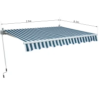 Outsunny Tenda da Sole Avvolgibile Manuale a Parete a Righe, Verde e bianco, 2.5x2m(m-7)