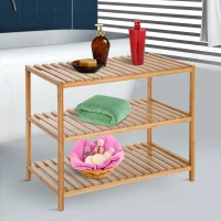 HOMCOM Scaffale Portaoggetti in Bambù per Bagno Cucina Balcone con 3 Ripiani Leggero e Resistente 65 × 40 × 55cm(m-9)