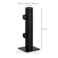Outsunny Suporte Chapéu de Sol para Chão de Cimento com 2 Botões de Bloqueio e 4 Parafusos Base de Chapéu de Sol para Mastros de 34/38/48mm 12x12x30cm Preto(m-3)