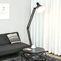 HOMCOM Lampada da Terra con Paralume e Altezza Regolabile, Interruttore a Pedale, in Metallo, Nero, 63x31.5x91-182cm(m-2)