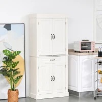 HOMCOM Credenza Cucina con 2 Armadietti e Cassetto, Mobile Dispensa Stile Coloniale in Legno, 80x35x180cm Avorio(m-2)