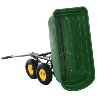 Outsunny Carretto a Mano Vaschetta ribaltabile in PP Struttura in Acciaio Stabile e Resistente con Gomme ad Aria e un Robusto Doppio Assale Max:200kg 98x48x96.5cm(m-6)