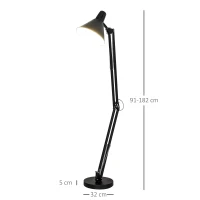HOMCOM Lampada da Terra con Paralume e Altezza Regolabile, Interruttore a Pedale, in Metallo, Nero, 63x31.5x91-182cm(m-3)