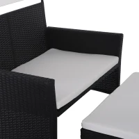 Outsunny Set Divano con Poggiapiedi Tetto Rimovibile da Giardino Esterno Rattan Nero Bianco(m-9)