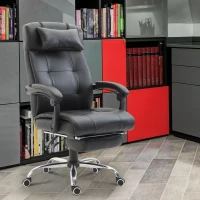 HOMCOM Sedia da Ufficio Ergonomica Girevole Poltrona Presidenziale Reclinabile con Poggiapiedi Estraibile 64.5×66.5×114-124cm Nero(m-2)