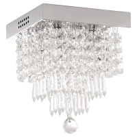 HOMCOM Lámpara de Techo de Cristal K9 Moderna con 4 Casquillos G9 de 40W y Base de Acero Inoxidable Lámpara de Araña para Comedor Dormitorio Salón Ø25x29 cm Plata(m-1)