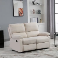 HOMCOM Divano 2 Posti Moderno in Tessuto Beige con Schienale Reclinabile e Recliner Manuale, 134x92x97cm(m-2)