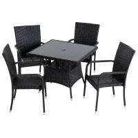 Outsunny Set 5pz Mobili da Giardino Tavolo con 4 Sedie Balcone Rattan Marrone(m-1)