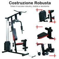 HOMCOM Panca per Allenamento Casa Palestra Multifunzione Professionale Addominali Gambe Pettorali in Acciaio Nero 125x106x205cm(m-5)