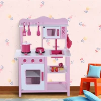 Homcom Cucina Giocattolo per Bambini in Legno Rosa 60 x 30 x 84.5cm(m-2)