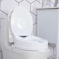 HOMCOM Rialzo per WC Larghi 31-36 cm in PP Bianca con Coperchio e Sedile Alto 10 cm, per Anziani e Disabili Max 130 kg(m-6)