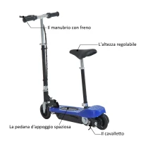 HomCom Monopattino Elettrico con Sella per Bambini Pieghevole 120W, Blu(m-6)