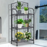 HOMCOM Portafiori Scaffale Pieghevole con 3 Ripiani per Balcone Giardino in Ferro Verniciato, Nero, 48 x28 x 101.5 cm(m-2)