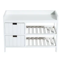 HOMCOM Panca Contenitore Shabby da Ingresso con Cuscino, Cassetti e Ripiani, in Legno, Bianco, 69 x 34 x 48cm(m-8)