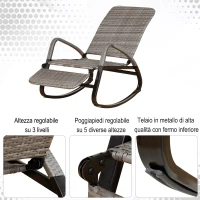 Outsunny Sedia a Dondolo da Giardino in PE Rattan Grigia, Reclinabile e Pieghevole con Poggiapiedi Estraibile(m-5)