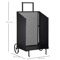 Outsunny Carrello Portalegna in Ferro Nero con 2 Ruote per Interni o Esterni(m-3)