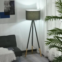 HOMCOM Lampada da Terra con Piantana a Tre Piedi per Salotto, in Legno e Acciaio, Lampadine E27, 52x52x153cm, Grigia(m-2)