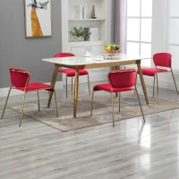 HOMCOM Set 4 Sedie di Design per Sala da Pranzo, Poltroncine Imbottite in Velluto Rosso e Gambe in Metallo Oro(m-2)