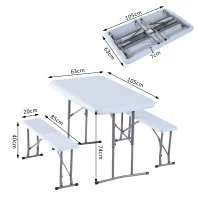 Outsunny-Set Tavolo da Campeggio Giardino Picnic con 2 Panche Pieghevole in Polietilene Bianco(m-3)
