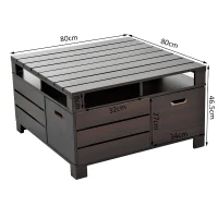 HOMCOM Tavolino da Salotto Design Moderno con Vani Portaoggetti in Legno MDF Noce 80 x 80 x 46.5cm(m-3)