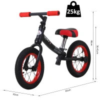 Homcom Bicicletta Senza Pedali Nera e Rossa, Bici Equilibrio per Bambini 2-5 anni con Sellino e struttura Regolabile(m-3)