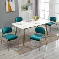 HOMCOM Set 4 Sedie di Design per Sala da Pranzo, Poltroncine Imbottite in Velluto Verde e Gambe in Metallo Oro(m-2)