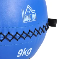 HOMCOM Palla Medica cross-training Fitness Wall Ball 9kg in Ecopelle Ф35cm Nero-Blu(m-9)