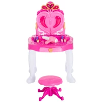 HOMCOM Tavolo da Trucco con Sgabello Specchiera per Bambina con Luci e Musica 43.5x31.5x72.5cm Rosa(m-6)