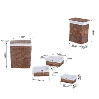 HOMCOM Set di Contenitori Portaoggetti in Vimini 5 Pezzi con Fodera Rimovibile e Lavabile(m-3)