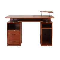 HomCom Scrivania per Computer Scrivania Ufficio Porta PC con Ripiano Tastiera, Noce, 120x55x85cm(m-1)